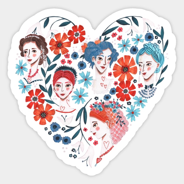 Valentines women heart Sticker by CarolineBMuller